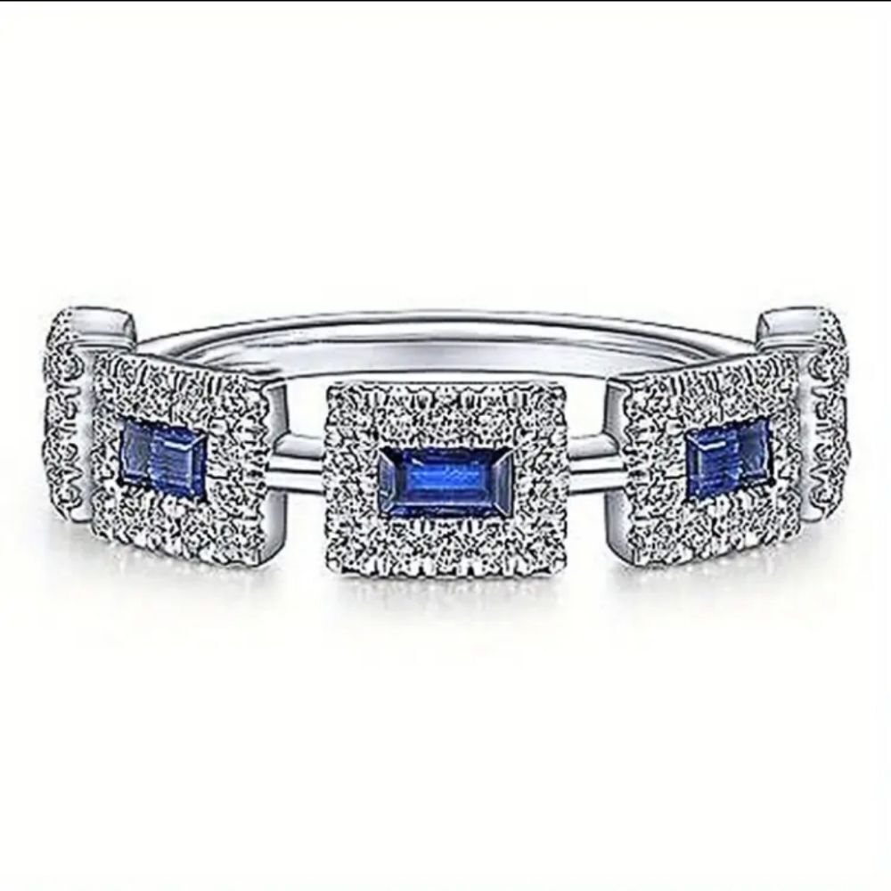 Ladies Dazzling Lab Created  diamond And Sappire Wedding Ring sz 7